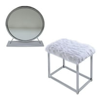 Toaletno ogledalo i stolica za toalet, krzno za ogledalo, bijelo s kromiranom završnom obradom, 900935