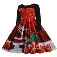 Ženska Božićna Midi haljina s dugim rukavima za božićnu zabavu, ljuljačke za klizače