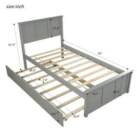 Krevet na platformi-okvir kreveta od punog drveta s uzglavljem i ladicom za dječju spavaću sobu - siva