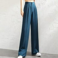 2-ženske modne casual široke hlače Pune dužine, jednobojne hlače visokog struka, duge ravne hlače širokih nogavica,