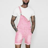 Hlače ljetne modne Ležerne obične traper hlače s naramenicama za muškarce u ružičastoj boji, u boji