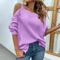 Modni džemperi za žene Plus obični ležerni džemperi s prorezom i otvorenim ramenima, pletenina s naramenicama