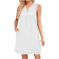 Ljetna haljina, ženska modna jednobojna udobna haljina s dekolteom u obliku slova U i džepovima u bijeloj boji