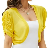 Miayilima Yellow S kardigan za žene modno solidno preklopni kratki rukavi labavi kardigan plaža odmor kratki vrhovi