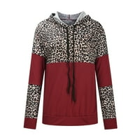 Popust ženska ležerna pletena dukserica leopard tisak s dugim rukavima kapuljača kapuljača pulover labavi vrhovi