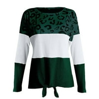 Džemperi za žene, ženske modne džempere s prugama s okruglim vratom s leopard printom, udobni džemperi s dugim
