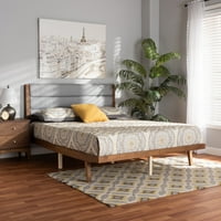 Krevet na platformi u punoj veličini s presvlakom od sive tkanine u prijelaznoj boji i završnom obradom od orahovog
