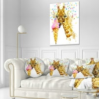 Dizajnirati žirafa jede akvarel sladoleda - suvremeni jastuk za bacanje životinja - 12x20