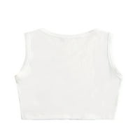 Ženski vrhovi s printom srca, ljetni crop top bez rukava, crop prsluk, ležerna majica s četvrtastim vratom, bijela