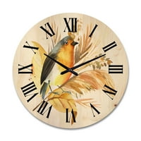 DesignArt 'jesenski cvjetovi i ptica robina' tradicionalni zidni sat drveta