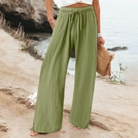 Ženske ljetne hlače od pamuka i lana, široke hlače za žene, rastezljive hlače visokog struka, Plus veličina, labav