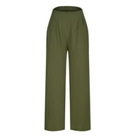 Ženske hlače Rasprodaja ženske trendove Casual pamučne lanene jednobojne široke hlače s džepovima vojne zelene