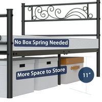 Metalni okvir kreveta na platformi a-list s uzglavljem i podnožjem za dječake i odrasle, Crna