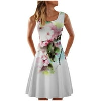 Rasprodaja Ženske haljine za ljetne ženske casual haljine bez rukava ljetna haljina s okruglim vratom s cvjetnim