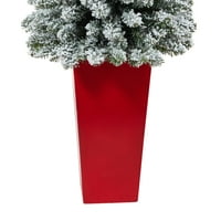 4,5 Stopa. Umjetno božićno drvce od flockirane olovke s prozirnim svjetlima i savijenim granama u sadilici tornja