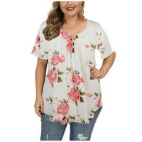 Ženske tunike Plus size majice s cvjetnim printom za kontrolu trbuščića ljetne bluze kratkih rukava s izrezom