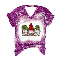 Božićne košulje za žene, modna ležerna bluza s izrezom i printom, vrhovi kratkih rukava u ljubičastoj boji