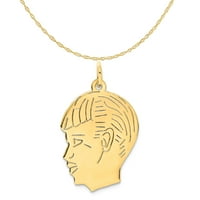 Karat žutog zlata 14k. 14-karatni duboko ugravirani privjesak za glavu dječaka, lagana ogrlica od lanca od užeta